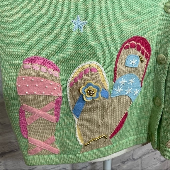 Tabi International Vintage 90s Beach Theme Short Sleeve Button Cardigan Medium - Picture 6 of 11